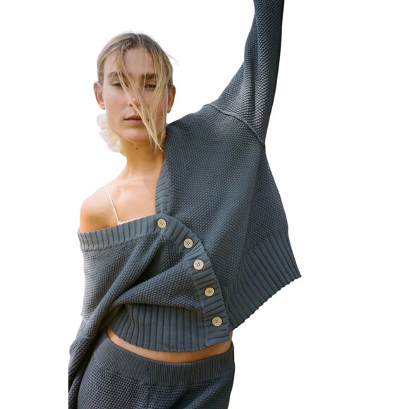 Free People Hailee Cardi  Set - Light Gray aka Peppery 🎉 NWOT - Picture 3 of 13